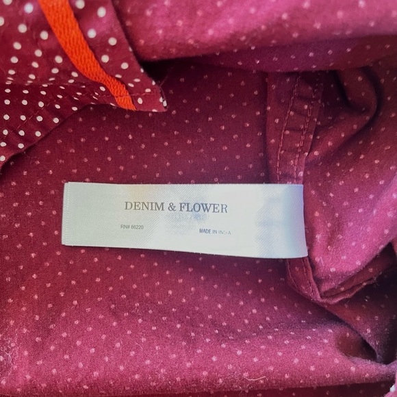 Denim & Flower Slim Fit Button Up Shirt Men's Sz M Burgundy Contrast Cuff Cotton - Picture 5 of 10
